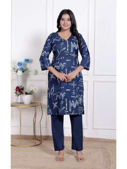 Doriyaan - Abstract Printed Cotton Blue Kurta with Pant