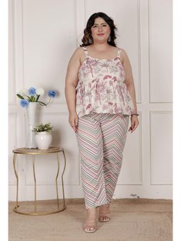 Doriyaan - Plus Size White Leaf Printed Co-Ord Set