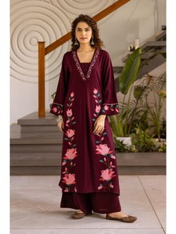 Autumnlane - Kabool Merlot Embroidery Kurta with Palazzo