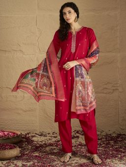 Varanga - Red Embroidered Kurta with Pant and Dupatta
