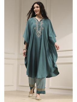 Biba - Sea Green Modal Solid Kaftan with Pant