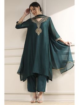 Biba - Green Straight Yarn Dyed Inner with Kurta with Palazzo and Dupatta