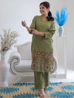 Autumnlane - Green Viva Forest Embroidery Cotton Kurta with Pant