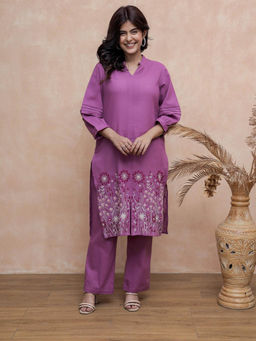 Autumnlane - Purple Viva Forest Embroidery Cotton Kurta with Pant
