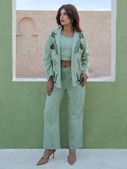 Autumnlane - Viva Yale Cotton Embroidery Top with Pant and Jacket