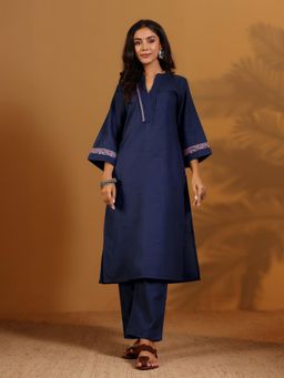 Varanga - Navy Blue Thread Embroidered Kurta with Pant