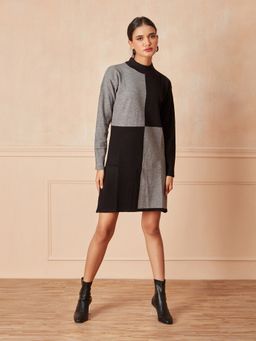 RSVP by Nykaa Fashion - Black And Grey Colorblock A Line Short Dress