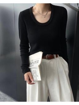 MISS MOSA BY AKANKSHA - Caroline Pearl Soft Knit Pullover In Black