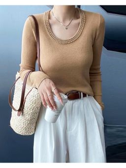 MISS MOSA BY AKANKSHA - Caroline Pearl Soft Knit Pullover In Brown