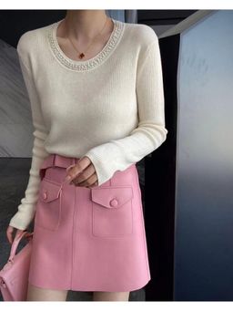 MISS MOSA BY AKANKSHA - Caroline Pearl Soft Knit Pullover In Off White