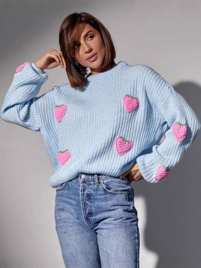 Koala Strawberry Oversized Sweater In Blue
