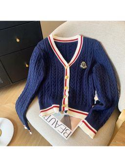 MISS MOSA BY AKANKSHA - Luisa Woolen Cardigan In Navy Blue
