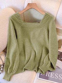 MISS MOSA BY AKANKSHA - Marisa Woolen Soft Knit Pullover In Green