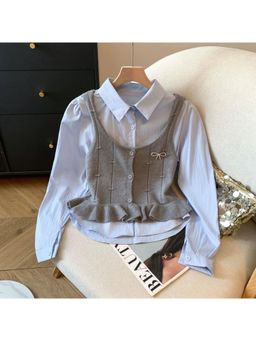 MISS MOSA BY AKANKSHA - Orlane Two Piece Shirt and Knit Vest Set In Blue