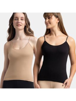 Jockey - 1487 Women Super Combed Cotton Rib Camisole - Black and Almondine (Pack of 2)