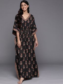 Libas - Printed Cotton Fit and Flared Night Kaftan Dress for Women