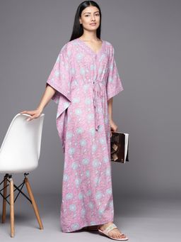 Libas - Printed Cotton Fit and Flared Night Kaftan Dress for Women