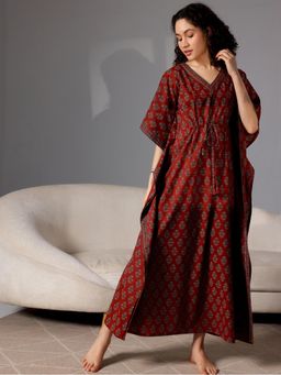 Libas - Printed Cotton Fit and Flared Night Kaftan Dress for Women