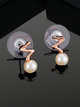 Estele - Rose Gold Plated Classic Stud Earrings with White Pearl for Girls & Women