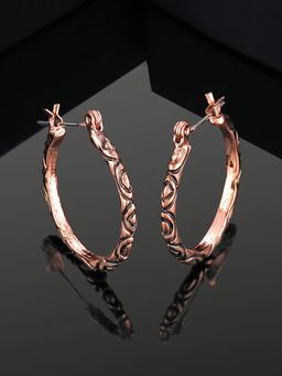 Estele - Rose Gold Plated Oxidized Patterned Hoop Earrings for Girls & Women