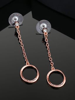 Estele - Rose Gold Plated Long Tassel Dangle Earrings with White Crystals For Girls & Women