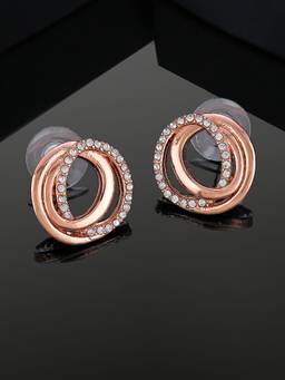 Estele - Rose Gold Plated Circular Stud Earrings with White Crystals For Girls & Women