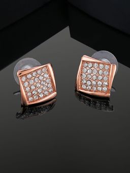 Estele - Rose Gold Plated Square Shaped Stud Earrings with Austrian Crystal For Girl & Women
