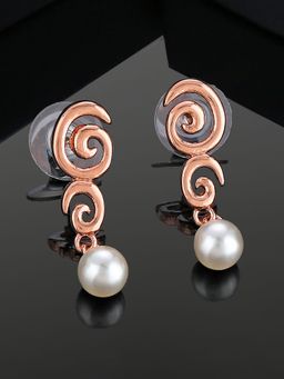 Estele - Rose Gold Plated Circular Designer Drop Earrings with White Pearl For Girls & Women