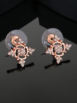 Estele - Rose Gold Plated Flower Designer Stud Earrings with White Crystals For Girl & Women