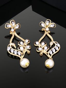 Estele - Gold Plated Peacock Designer Drop Earrings with White Kundan For Girls & Women