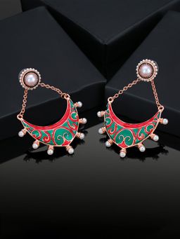 Estele - Rose Gold Plated Fascinating Earrings with Multi-Colour Enamel For Girls & Women