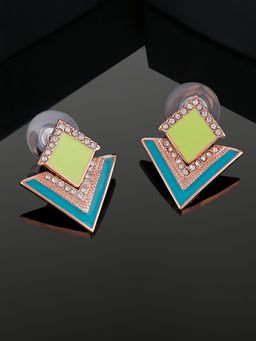 Estele - Rose Gold Plated Geometric Designer Stud Earrings with Multi-Colour Enamel for Women