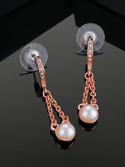 Estele - Rose Gold Plated Charming Earrings with White Crystals & Pearl For Girls & Women