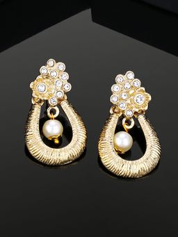 Estele - Gold Plated Beautiful Drop Designer Earrings with White Crystals & Pearl for Women