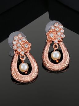 Estele - Rose Gold Plated Beautiful Drop Designer Earrings with White Pearl for Women