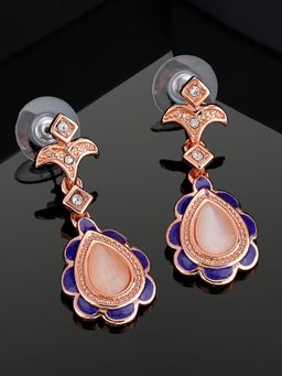 Estele - Rose Gold Plated Beautiful Earrings with Crystals & Blue Enamel For Girls & Women