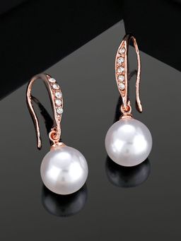 Estele - Rose Gold Plated Shining Pearl Drop Earrings with Austrian Crystal For Girl & Women