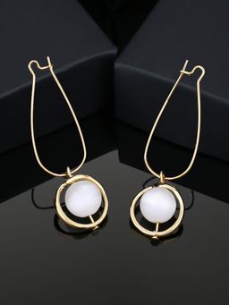 Estele - Gold Plated Glamorous Long Drop Earrings with White Pearl For Girls & Women