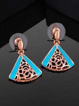 Estele - Rose Gold Plated Charming Earrings with Blue Enamel & Crystals For Girls & Women