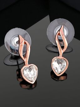 Estele - Rose Gold Plated Heart Shaped Stud Earrings with White Crystals For Girls & Women