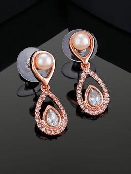 Estele - Rose Gold Plated Scintillating Drop Earrings with Pearl & Crystals For Girl & Women