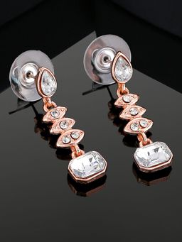 Estele - Rose Gold Plated Elegant Drop Earrings with White Crystals For Girls & Women