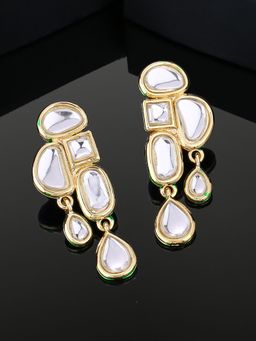 Estele - Gold Plated Sparkling Earrings with White Kundan Stones for Girls & Women