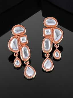 Estele - Rose Gold Plated Sparkling Earrings with White Kundan Stones For Girls & Women