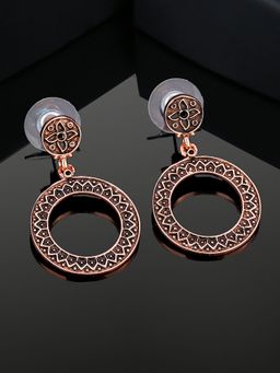 Estele - Rose Gold Plated Oxidized Round Drop Earrings for Women