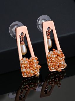 Estele - Rose Gold Plated Glittering Earrings with White Pearls for Girls & Women