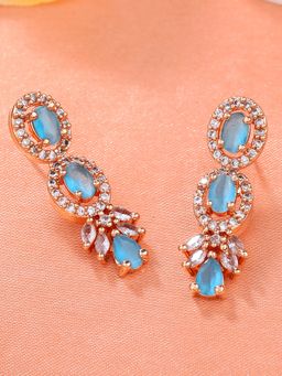 Estele - Rose Gold Plated CZ Shimmering Drop Earrings with Mint Blue Stones For Girl & Women