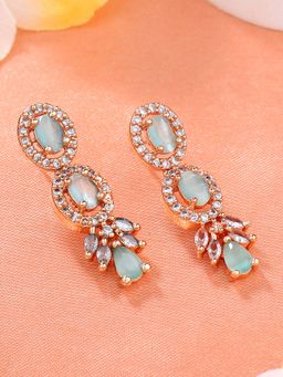 Estele - Rose Gold Plated CZ Shimmering Drop Earrings with Mint Green Stones For Girl & Women