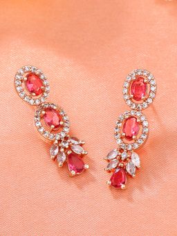Estele - Rose Gold Plated CZ Shimmering Drop Earrings with Tourmaline Pink Stones for Women