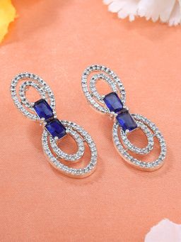 Estele - Rhodium Plated CZ Circular Designer Drop Earrings with Blue Stones For Girl & Women